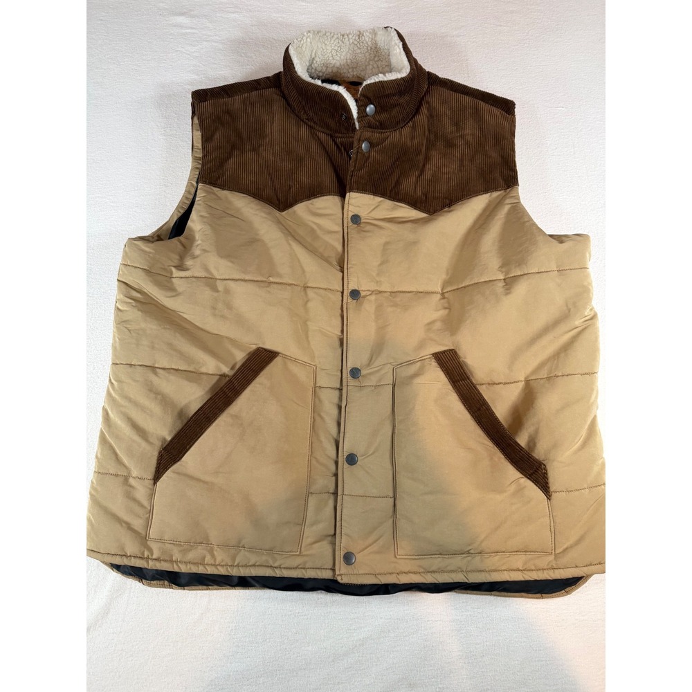 Red Head Ranch Mens 2XL Western Workwear Puffer Vest Corduroy Yoke Tan Brown